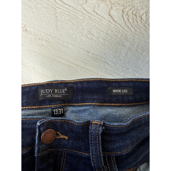 Judy Blue Wide Leg High Rise Dark Wash Raw Hem Jeans Women's Size 13/31 - Picture 5 of 5